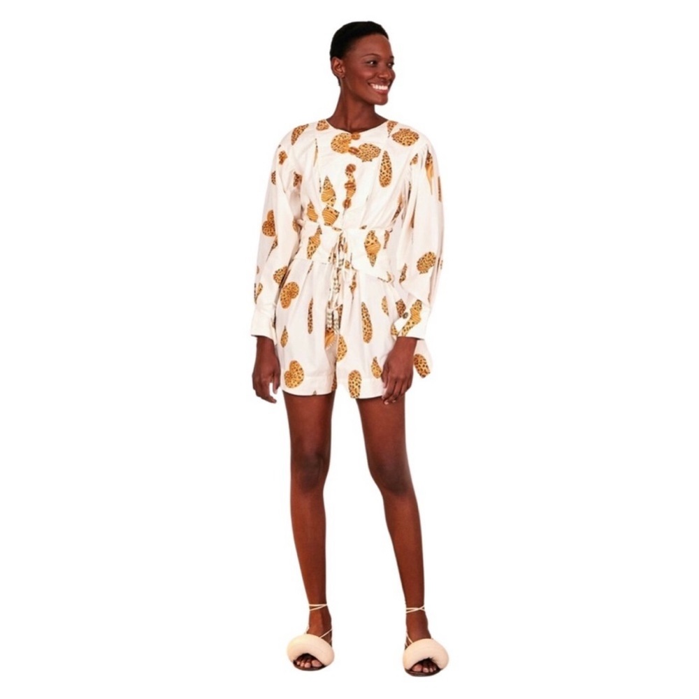 NWT FARM RIO Shell Metalasse White Romper Medium